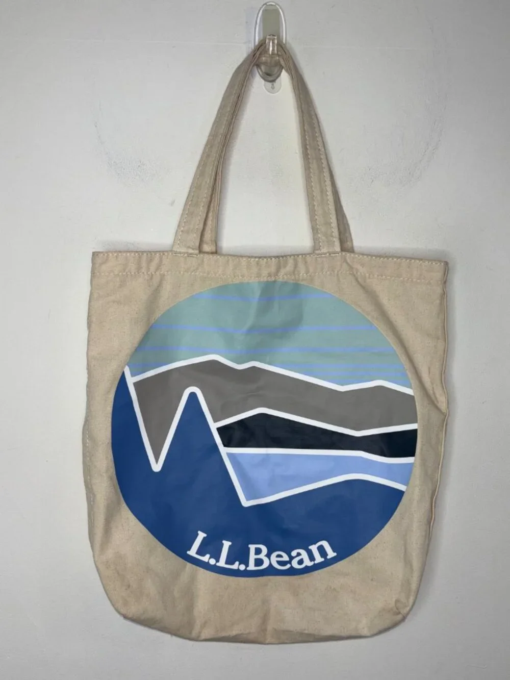 LL Bean Wicked Shoppah Tote Canvas Tote Katahdin Mountain Logo Blue